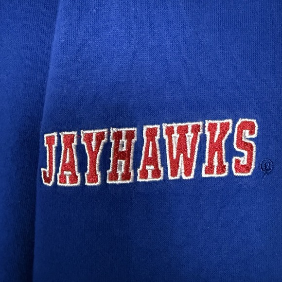 Kansas Jayhawks Mascot Logo Stadium Athletics Hoodie Pullover LG Y2K Cut Neck - Picture 4 of 11